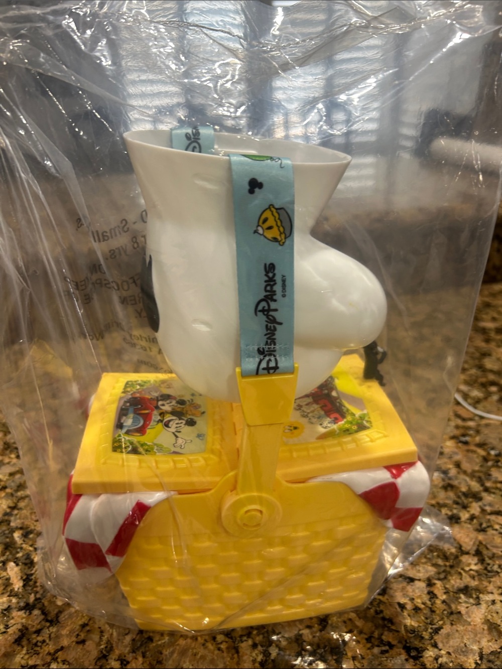 Disney White Feed Cup with Yellow Picnic Basket and Light Blue Strap